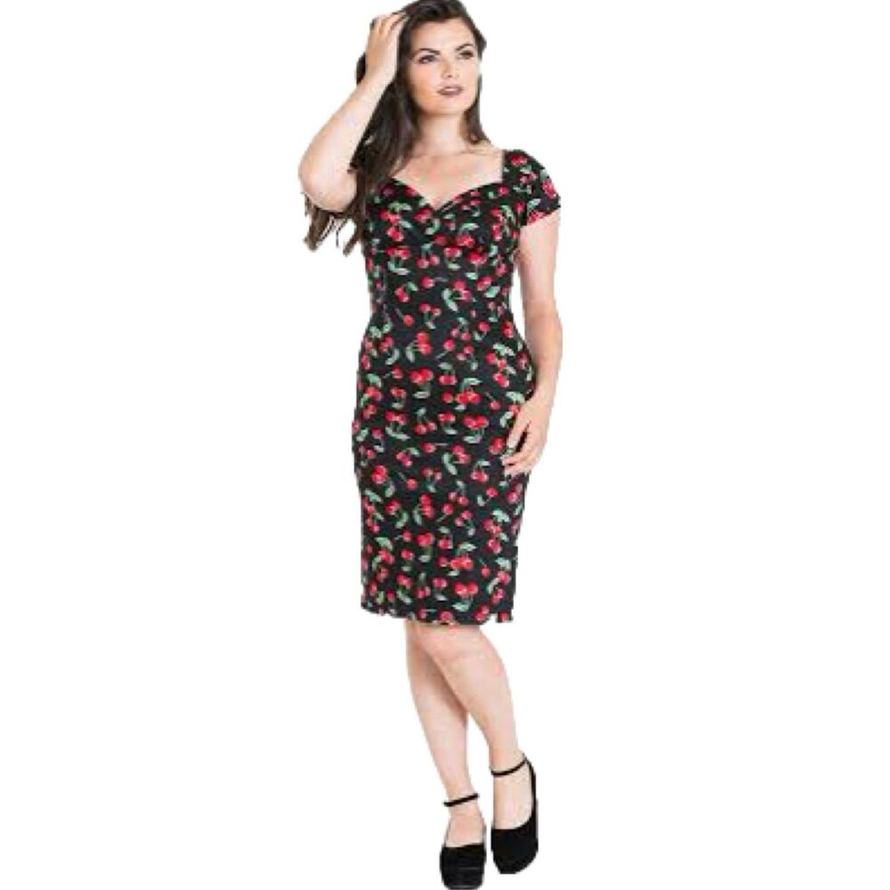 Hell Bunny Vixen Vintage-Pin Up-Inspired Cherry Bodycon Pencil Dress XXS